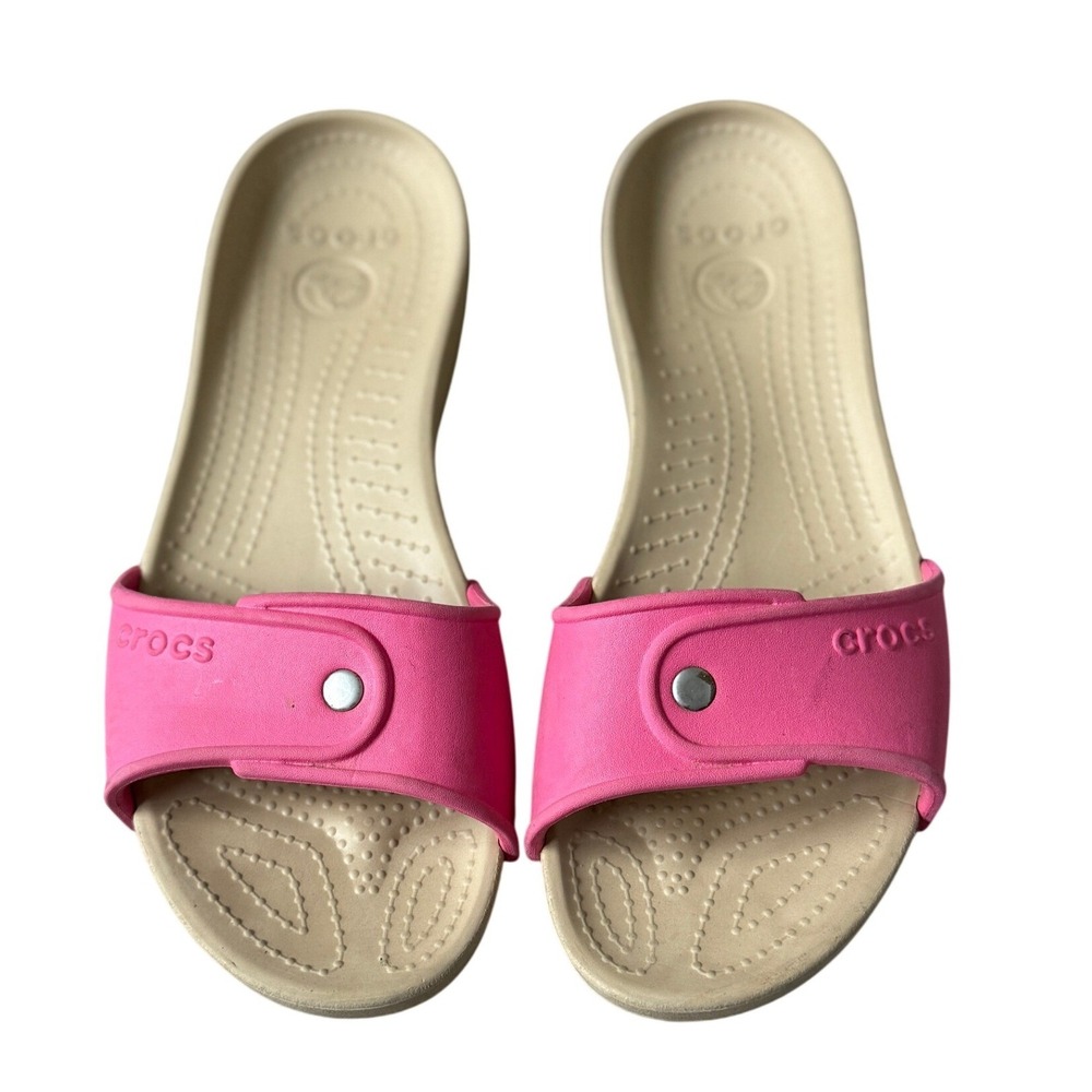 Crocs Cobler Slides Womens Pink Tan Wedge Slide Sandals Size 9 Comfort Summer